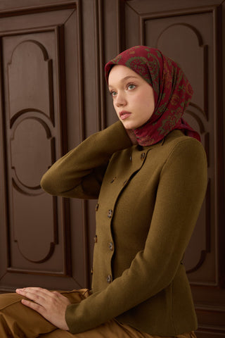 Velora Eşarp Shawl Pattern Koyu Kırmızı - Velora Eşarp - | Silk Home
