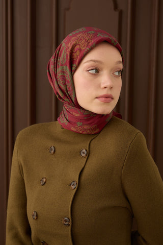 Velora Eşarp Shawl Pattern Koyu Kırmızı - Velora Eşarp - | Silk Home