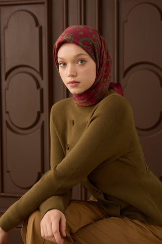 Velora Eşarp Shawl Pattern Koyu Kırmızı - Velora Eşarp - | Silk Home