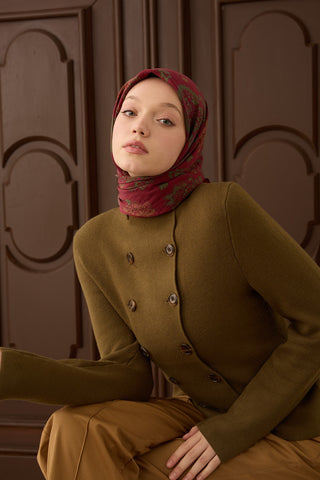 Velora Eşarp Shawl Pattern Koyu Kırmızı - Velora Eşarp - | Silk Home