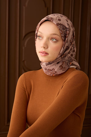 Velora Eşarp Shawl Pattern Pudra Vizon - Velora Eşarp - | Silk Home