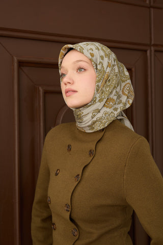 Velora Eşarp Shawl Pattern Yeşil Gri - Velora Eşarp - | Silk Home