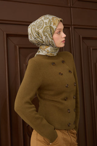 Velora Eşarp Shawl Pattern Yeşil Gri - Velora Eşarp - | Silk Home