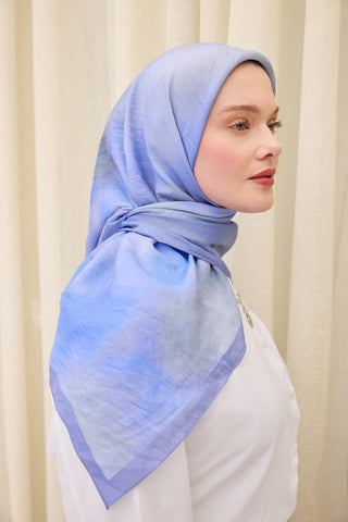 Viscose Velora Scarf, Four Seasons Kilim Pattern, Light Gray, 90x90 cm 