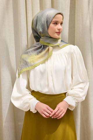 Viscose Velora Scarf, Four Seasons Kilim Pattern, Light Gray, 90x90 cm 