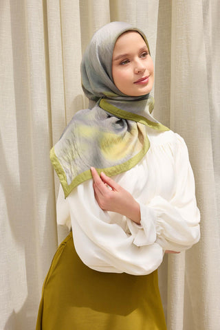 Viscose Velora Scarf, Four Seasons Kilim Pattern, Light Gray, 90x90 cm 