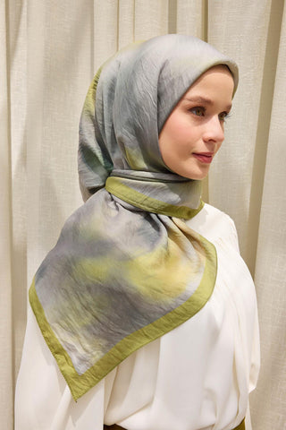 Viscose Velora Scarf, Four Seasons Kilim Pattern, Light Gray, 90x90 cm 