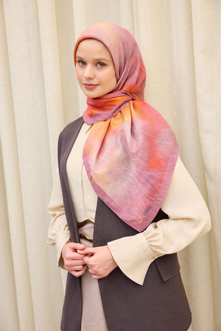 Viscose Velora Scarf, Four Seasons Kilim Pattern, Light Gray, 90x90 cm 