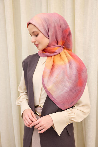 Viscose Velora Scarf, Four Seasons Kilim Pattern, Light Gray, 90x90 cm 