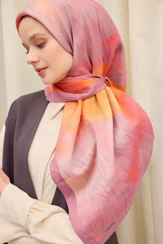 Viscose Velora Scarf, Four Seasons Kilim Pattern, Light Gray, 90x90 cm 
