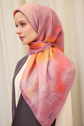 Viscose Velora Scarf, Four Seasons Kilim Pattern, Light Gray, 90x90 cm 
