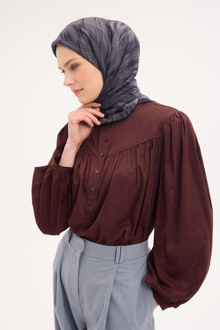 Velora Eşarp Sulu Boya Desen Koyu Lacivert 90X90