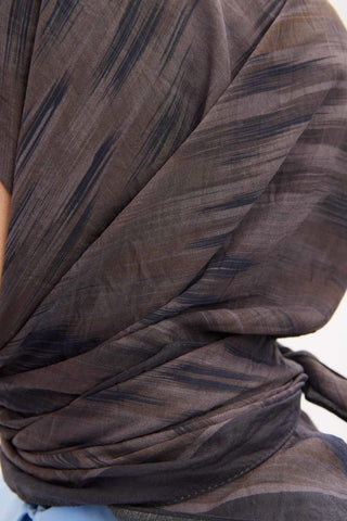 Velora Eşarp Sulu Boya Desen Koyu Vizon 90X90