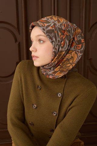 Velora Eşarp Vintage Damask Asker Yeşili - Velora Eşarp - | Silk Home