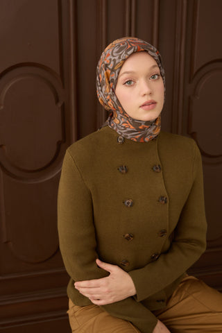 Velora Eşarp Vintage Damask Asker Yeşili - Velora Eşarp - | Silk Home