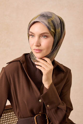 Velora Eşarp Watercolor Asker Yeşili - Velora Eşarp - | Silk Home