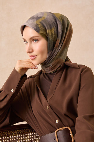 Velora Eşarp Watercolor Asker Yeşili - Velora Eşarp - | Silk Home