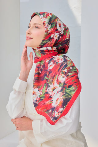 Velora Eşarp Watercolor Flower Kırmızı - Velora Eşarp - | Silk Home