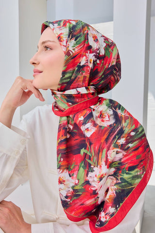 Velora Eşarp Watercolor Flower Kırmızı - Velora Eşarp - | Silk Home