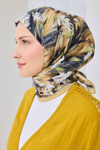 Velora Eşarp Watercolor Flower Pastel Sarı - Velora Eşarp - | Silk Home