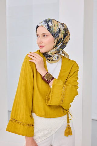 Velora Eşarp Watercolor Flower Pastel Sarı - Velora Eşarp - | Silk Home