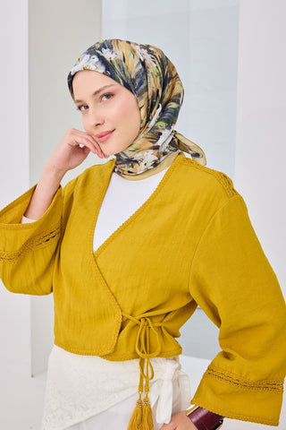 Velora Eşarp Watercolor Flower Pastel Sarı - Velora Eşarp - | Silk Home
