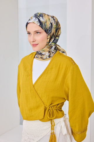 Velora Eşarp Watercolor Flower Pastel Sarı - Velora Eşarp - | Silk Home