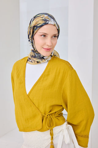 Velora Eşarp Watercolor Flower Pastel Sarı - Velora Eşarp - | Silk Home
