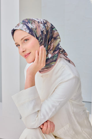 Velora Eşarp Watercolor Flower Pudra Vizon - Velora Eşarp - | Silk Home