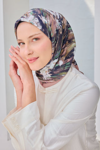 Velora Eşarp Watercolor Flower Pudra Vizon - Velora Eşarp - | Silk Home