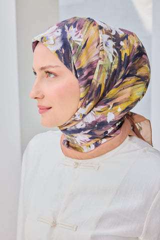 Velora Eşarp Watercolor Flower Sütlü Kahve - Velora Eşarp - | Silk Home