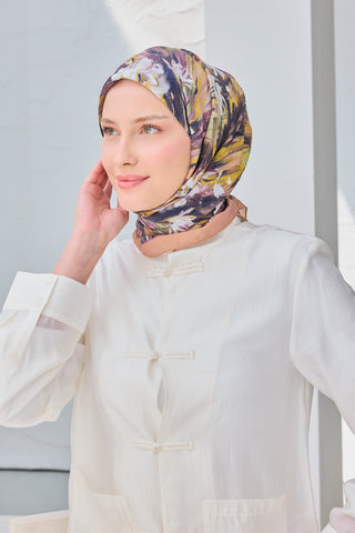 Velora Eşarp Watercolor Flower Sütlü Kahve - Velora Eşarp - | Silk Home