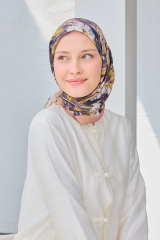 Velora Eşarp Watercolor Flower Sütlü Kahve - Velora Eşarp - | Silk Home