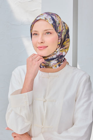Velora Eşarp Watercolor Flower Sütlü Kahve - Velora Eşarp - | Silk Home