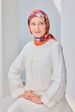 Velora Eşarp Watercolor Flower Turuncu - Velora Eşarp - | Silk Home