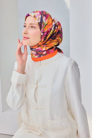 Velora Eşarp Watercolor Flower Turuncu - Velora Eşarp - | Silk Home