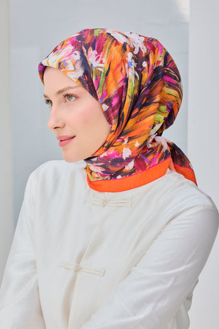Velora Eşarp Watercolor Flower Turuncu - Velora Eşarp - | Silk Home