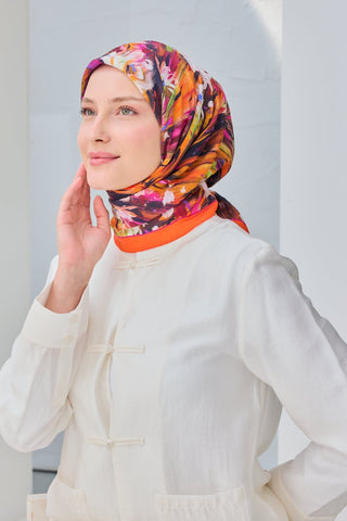Velora Eşarp Watercolor Flower Turuncu - Velora Eşarp - | Silk Home