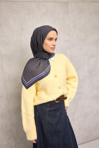 Viskon Aura Eşarp Koyu Lacivert Zincir Desenli Tok Duruşlu 90X90