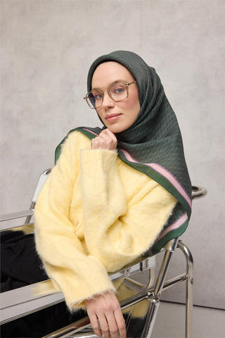 Viskon Aura Eşarp Nane Yeşili Zincir Desenli Tok Duruşlu 90X90