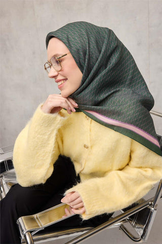 Viskon Aura Eşarp Nane Yeşili Zincir Desenli Tok Duruşlu 90X90 - Aura Eşarp - | Silk Home