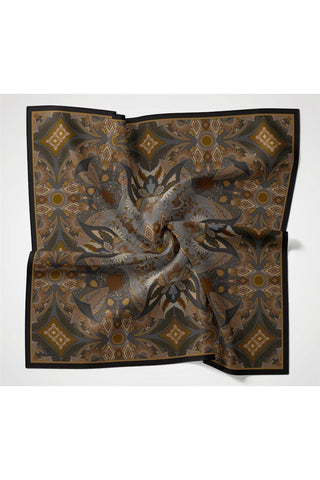 Viskon Velora Eşarp Antrasit-Hardal Desenli Kaymaz Tok Duruşlu 90X90 - Velora Eşarp - | Silk Home