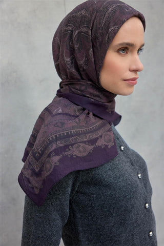 Viskon Velora Eşarp Dört Mevsim Koyu Mürdüm 90X90 - Velora Eşarp - | Silk Home