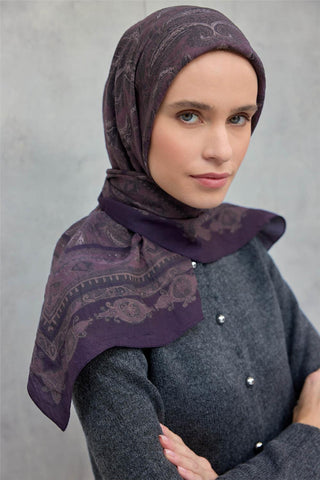 Viskon Velora Eşarp Dört Mevsim Koyu Mürdüm 90X90 - Velora Eşarp - | Silk Home