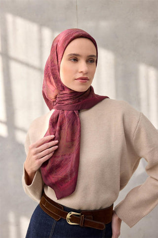 Viskon Velora Eşarp Dört Mevsim Karma Desen Vişne 90X90 - Velora Eşarp - | Silk Home