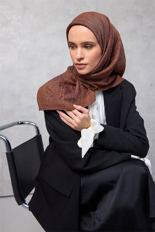 Viskon Velora Eşarp Dört Mevsim Karma Desen Tarçın 90X90 - Velora Eşarp - | Silk Home
