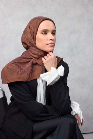 Viskon Velora Eşarp Dört Mevsim Karma Desen Tarçın 90X90 - Velora Eşarp - | Silk Home