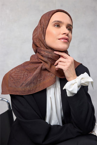 Viskon Velora Eşarp Dört Mevsim Karma Desen Tarçın 90X90 - Velora Eşarp - | Silk Home