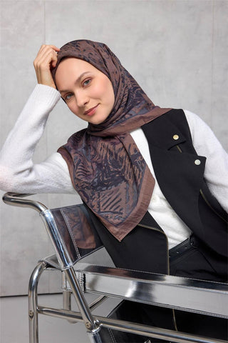 Viskon Velora Eşarp Dört Mevsim Karma Desen Kahve 90X90 - Velora Eşarp - | Silk Home