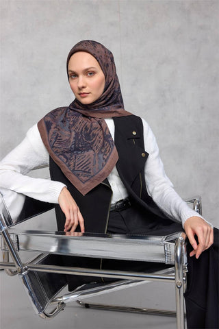 Viskon Velora Eşarp Dört Mevsim Karma Desen Kahve 90X90 - Velora Eşarp - | Silk Home